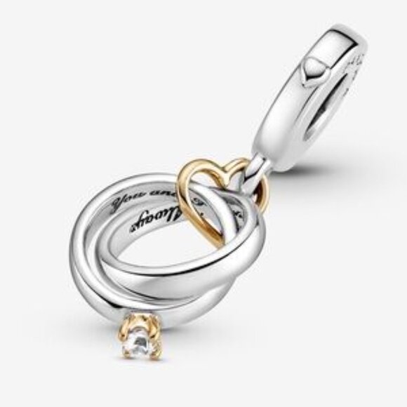 PANDORA Two-tone Wedding Rings Dangle Charm - Picture 2 of 4